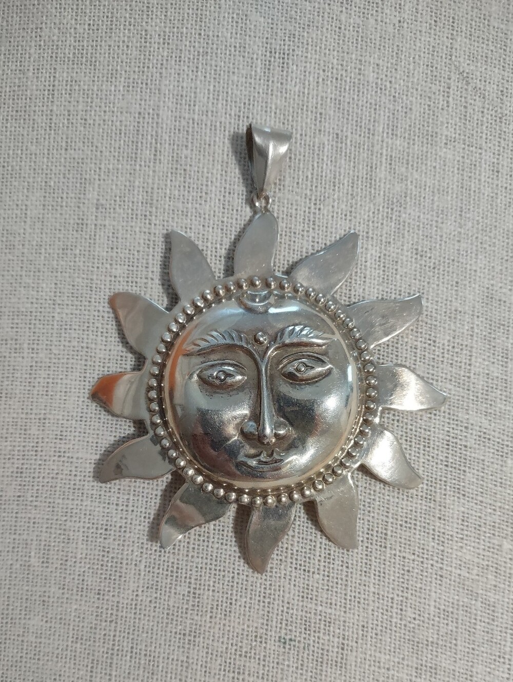 Large Vintage 925 SS Sun Face Pendant